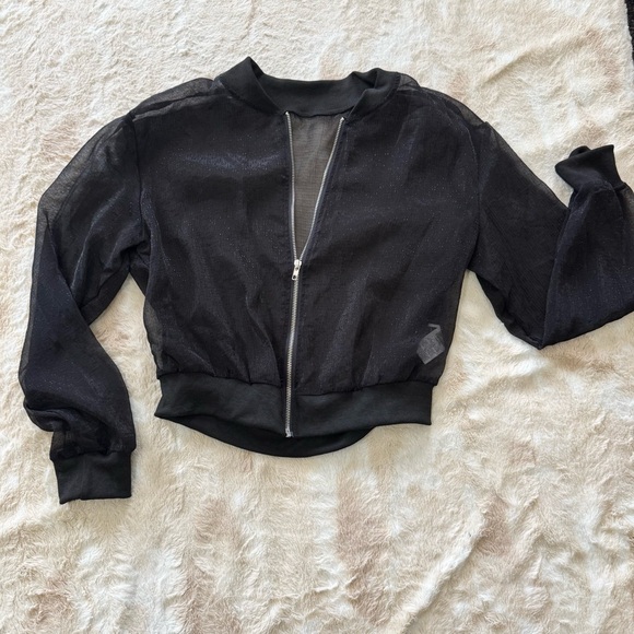 SHEIN Glitter Sheer Black Bomber Jacket - Picture 3 of 5